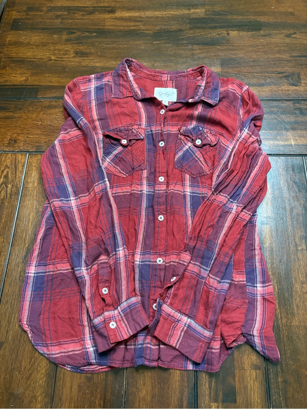 Jessica Simpson red plaid button-up shirt in XL